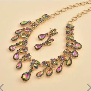 New Necklace and Earrings Austrian Crystal Multicolored Stones Gold Tone…